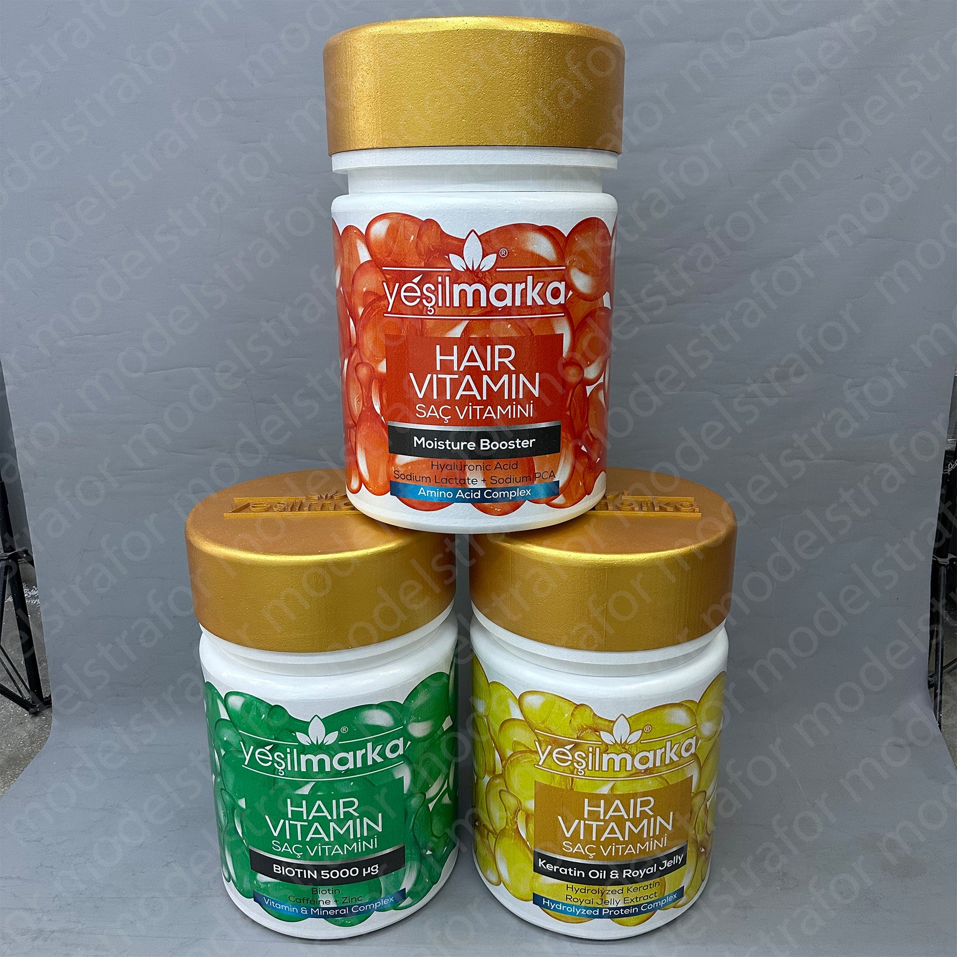 Yeşil Marka Saç Vitamini Şişeleri 3 boyutlu Dev Dummy Çalışmaları