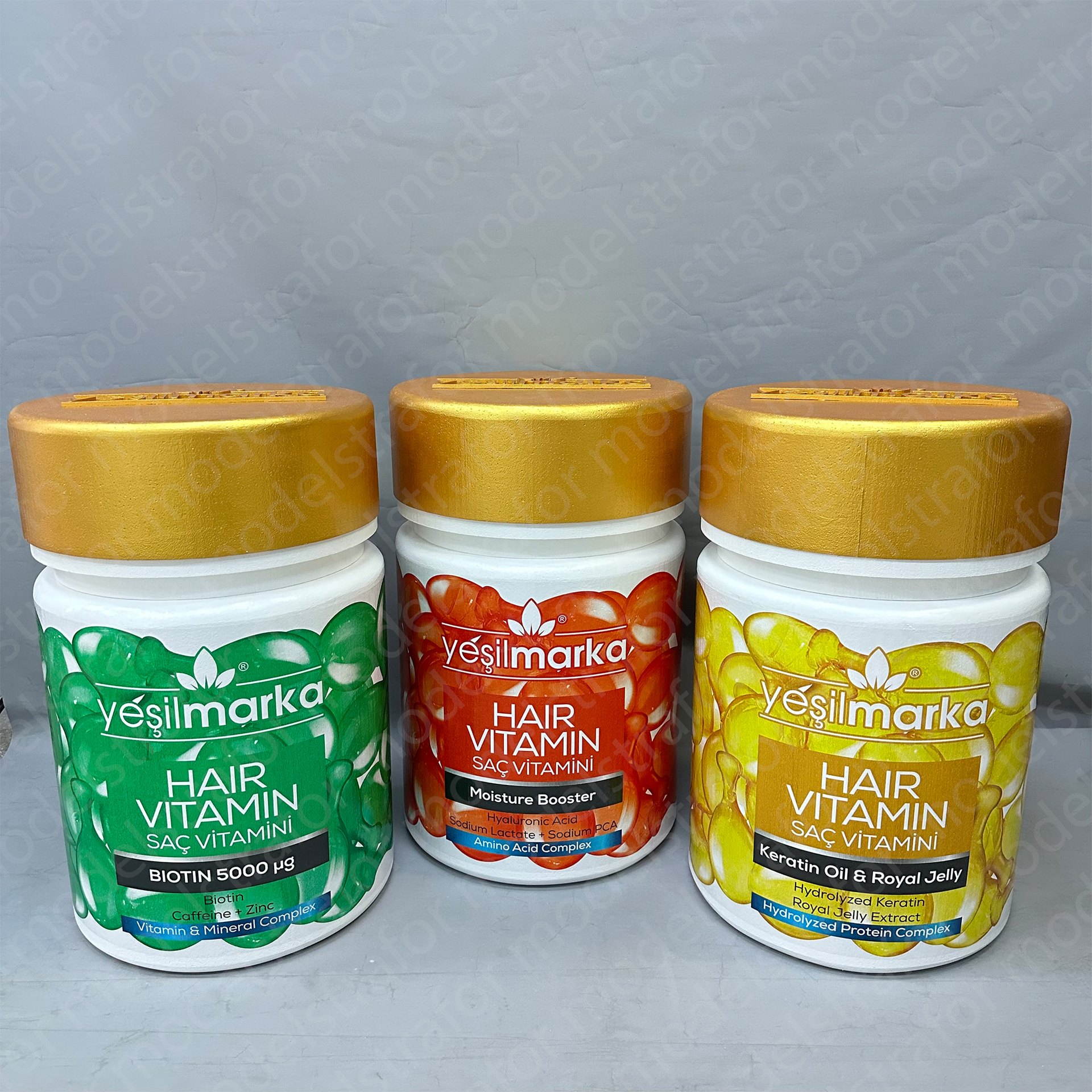 Yeşil Marka Saç Vitamini Şişeleri 3 boyutlu Dev Dummy Çalışmaları
